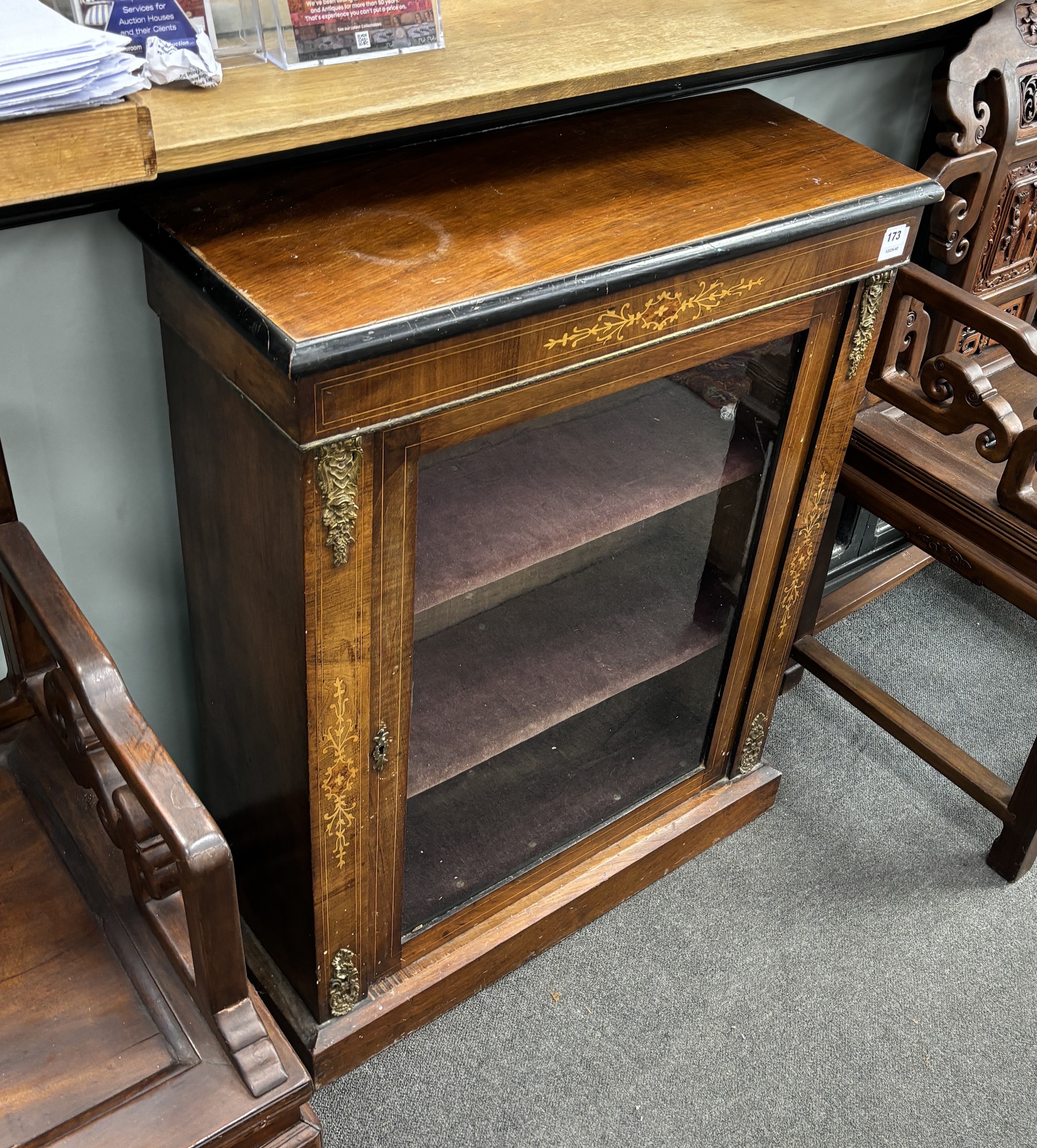 A Victorian walnut and marquetry pier cabinet, width 76cm, depth 29cm, height 98cm